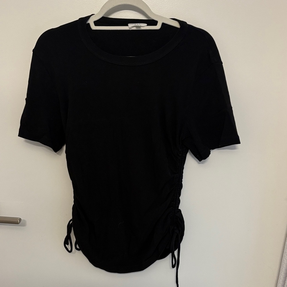 A.L.C. Black Ruched Short Sleeve Tee
